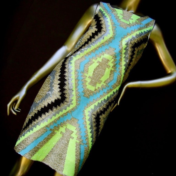 Mod Bold Sequined & Beaded Sleeveless Sheath Dress Designed by Harper 21st - Picture 2 of 14